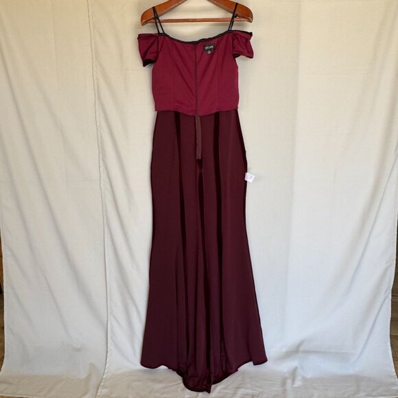 XSCAPE Burgundy Stretch Velvet Bardot Sweetheart Neck Formal Maxi Dress Size 14 - Picture 14 of 16